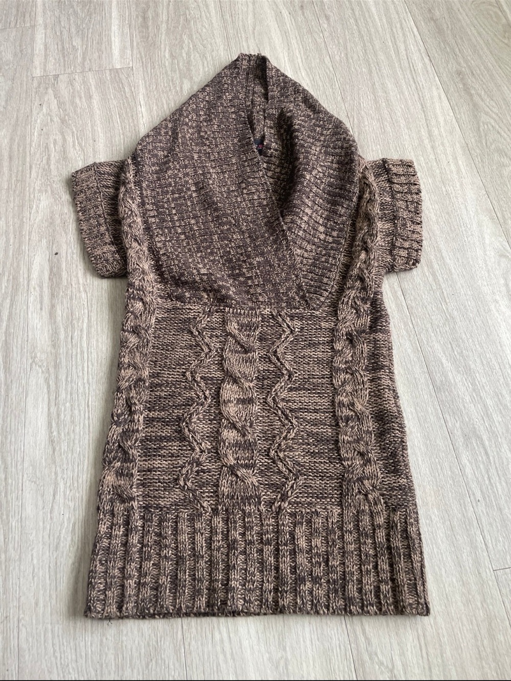 Love Culture Brown Marled Cable-Knit Short-Sleeve Sweater